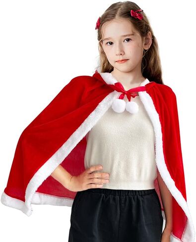 Christmas Santa Claus Cloak Mrs. Claus Hooded Cape Robe Xmas Velvet Shawl for Women Cindy Cosplay Halloween in Kuwait