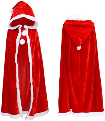 Christmas Santa Claus Cloak Mrs. Claus Hooded Cape Robe Xmas Velvet Shawl for Women Cindy Cosplay Halloween in Kuwait