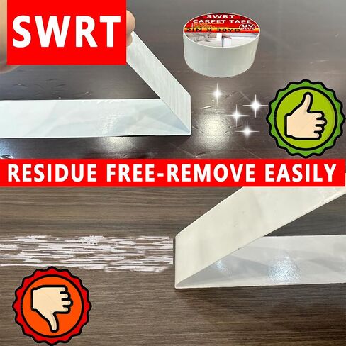 شريط سجاد SWRT بطول 2 بوصة / 12 ياردة مزدوج الجوانب، مقبض شريط سجاد للسجاد، غراء للأشعة فوق البنفسجية أكثر قوة ولا يترك بقايا شريط سجاد عالي التحمل لسجاد المنطقة والأرضيات الصلبة والبلاط والرخام والمزيد in Kuwait