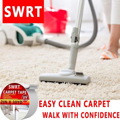 شريط سجاد SWRT بطول 2 بوصة / 12 ياردة مزدوج الجوانب، مقبض شريط سجاد للسجاد، غراء للأشعة فوق البنفسجية أكثر قوة ولا يترك بقايا شريط سجاد عالي التحمل لسجاد المنطقة والأرضيات الصلبة والبلاط والرخام والمزيد in Kuwait