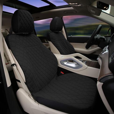 TLH Prestige 79 Diamond Stitch Black Neosupreme Car Seat Cushions, Two Pack Seat Covers for Cars Trucks SUV, Water Resistant Car Seat Cushion, Interior Accessories, Universal Fit Car Seat Protector in Kuwait