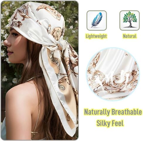 35 inch Silk Like Head Scarf for Women, Large Square Satin Scarf - Luxuriously Soft Fashion Accessory - Gift Packed in Saudi Arabia