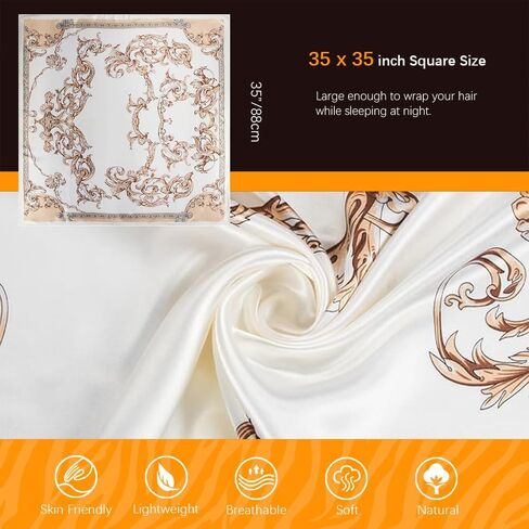 35 inch Silk Like Head Scarf for Women, Large Square Satin Scarf - Luxuriously Soft Fashion Accessory - Gift Packed in Saudi Arabia