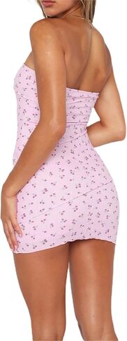 Fanvereka Summer Sexy Floral Tube Dress Y2K Strapless Bodycon Mini Dress Short Bandeau Dress for Teen Girl Shoping Beach Club in Saudi Arabia