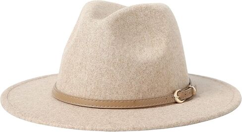 Lanzom Women Lady Classic Wool Fedora Hat Belt Buckle Wide Brim Panama Hat in Saudi Arabia