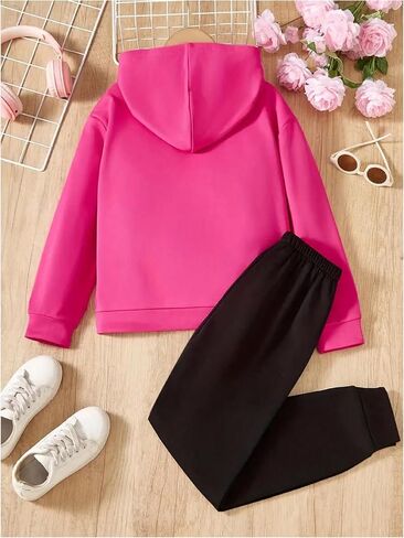 Milumia Girl's 2 Piece Outfit Sequin Heart Print Hooded Sweatshirt Jogger Pants Set in Saudi Arabia