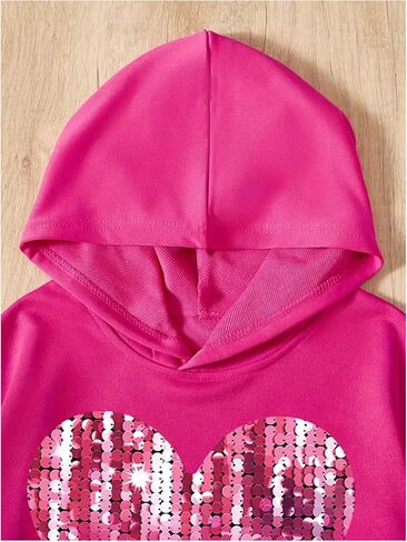 Milumia Girl's 2 Piece Outfit Sequin Heart Print Hooded Sweatshirt Jogger Pants Set in Saudi Arabia