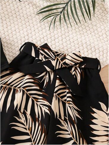 WDIRARA Girl's 2 Piece Outfits Asymmetrical Neck Sleeveless Tank Top and Belted Tropical Print Belted Pants Set in Saudi Arabia
