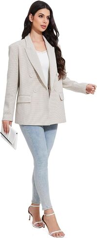 Women's Oversized Houndstooth Blazer - Double-Breasted Plaid Suit Jacket with Pockets Business Blazer Work Outfits in Saudi Arabia