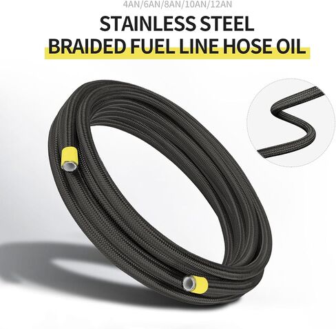12AN Oil Cooler Hose, 3/4 inch Dia Nylon Braided high Pressure Fuel line Stainless Steel Rubber Hose, for Automotive, Marine Engine Tube Fuel System Hose - (3M/10FT), Black in Kuwait