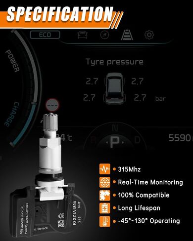 Upgraded F2GZ1A189A TPMS Sensor Fit for:-Ford F150 Explorer Fusion Edge for:-Mustang Ranger for:-Lincoln MKZ MKX Continental 2016-2021 Tire Pressure Monitoring F2GZ-1A189-A Black (Set of 4) in Saudi Arabia