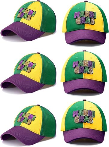 Coume 6 Pack Mardi Gras Baseball Caps for Women Men Mardi Gras Parade Costume Accessory Adjustable Hat Gift Mardi Gras Outfits for Women Men in Saudi Arabia