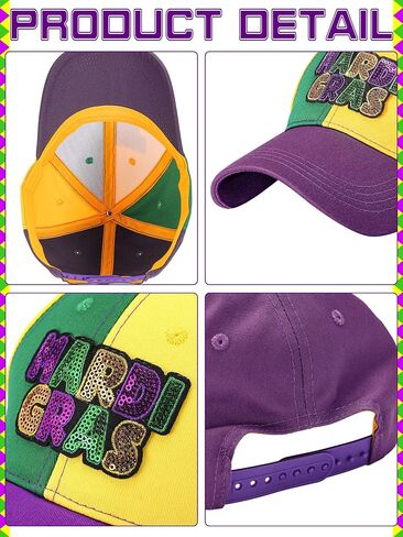 Coume 6 Pack Mardi Gras Baseball Caps for Women Men Mardi Gras Parade Costume Accessory Adjustable Hat Gift Mardi Gras Outfits for Women Men in Saudi Arabia
