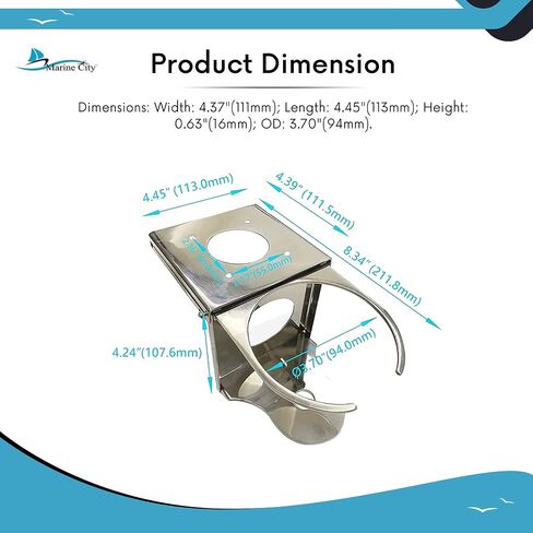 MARINE CITY 304 Grade Stainless Steel Adjustable Arms Folding Drink Cup Holder (3.26 x 3.39 Inches) for Deck Chairs – Tables – Marines – Boats – Ships – Yachts (Pack of 1) in Saudi Arabia