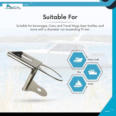 MARINE CITY 304 Grade Stainless Steel Adjustable Arms Folding Drink Cup Holder (3.26 x 3.39 Inches) for Deck Chairs – Tables – Marines – Boats – Ships – Yachts (Pack of 1) in Saudi Arabia