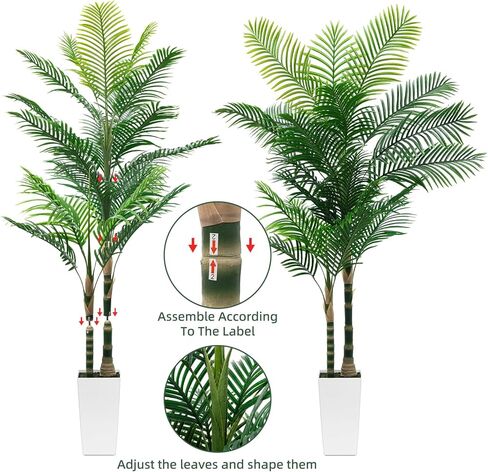 شجرة نخيل قصب ذهبية صناعية بطول 6 أقدام مع أضواء LED خرافية ومزارع أبيض طويل القامة - نبات نخيل استوائي صناعي نابض بالحياة مع جذع واقعي وأوراق نخيل لتزيين زاوية غرفة المعيشة والمكتب in Kuwait