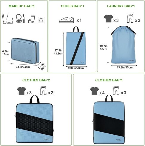 مكعبات التعبئة المضغوطة لحقائب السفر، مجموعة UNTIFUL 6 مكعبات لتنظيم السفر لأساسيات السفر in Kuwait