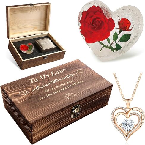 Preserved Red Real Rose Valentines Day Gifts for Her Present,Romantic Valentines Day Gifts for Wife Gifts from Husband,to My Love Valentines Day Gifts for Her Unique （Ring&White） in Saudi Arabia