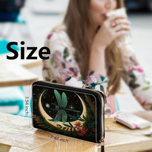 Wristlet Wallets for Women, Ladies Wallet Clutch Purse with Removable Wrist Strap Zip Around Large Capacity Card Holder Cash Pocket Cellphone Purse Travel Wristlet Bag, Dragonfly Moon in Saudi Arabia