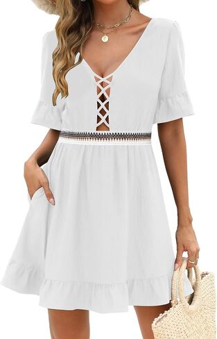 BMJL Women's Swimsuit Cover Up Short Sleeve Coverup Beach Dress with Pockets in Saudi Arabia