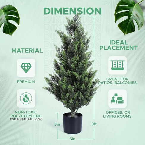 Artificial Cedar Topiary Trees for Outdoors Potted Fake Cypress Trees Faux Evergreen Plants for Home Porch Decor Set of 2 (3 Ft) in Saudi Arabia