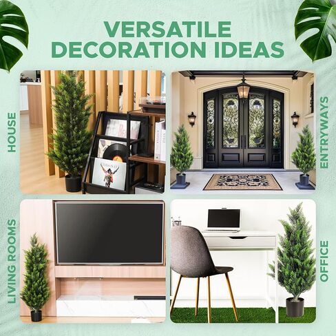 Artificial Cedar Topiary Trees for Outdoors Potted Fake Cypress Trees Faux Evergreen Plants for Home Porch Decor Set of 2 (3 Ft) in Saudi Arabia