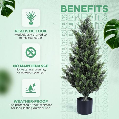 Artificial Cedar Topiary Trees for Outdoors Potted Fake Cypress Trees Faux Evergreen Plants for Home Porch Decor Set of 2 (3 Ft) in Saudi Arabia