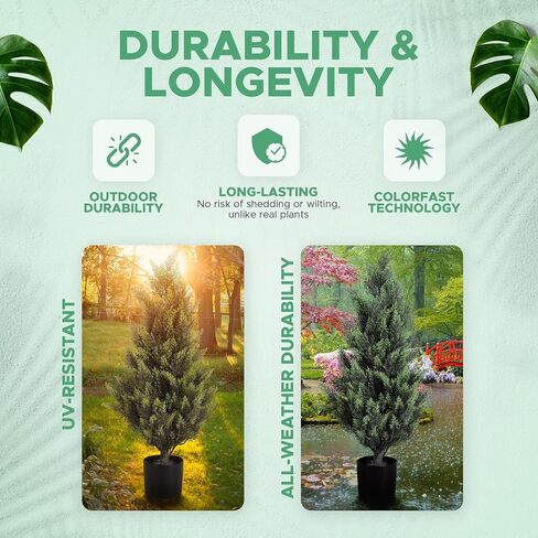 Artificial Cedar Topiary Trees for Outdoors Potted Fake Cypress Trees Faux Evergreen Plants for Home Porch Decor Set of 2 (3 Ft) in Saudi Arabia