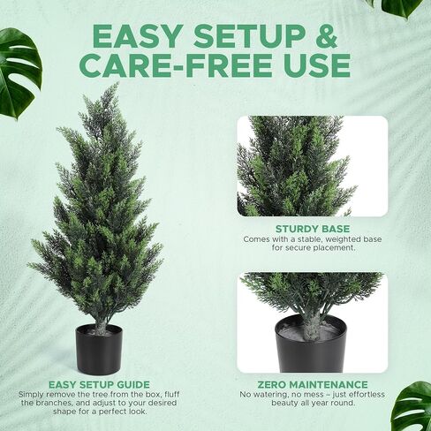Artificial Cedar Topiary Trees for Outdoors Potted Fake Cypress Trees Faux Evergreen Plants for Home Porch Decor Set of 2 (3 Ft) in Saudi Arabia