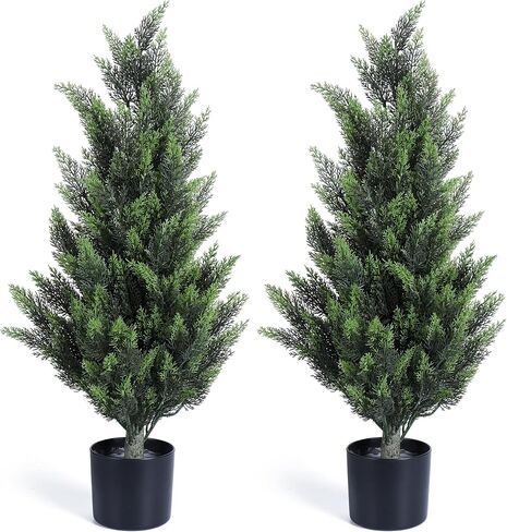 Artificial Cedar Topiary Trees for Outdoors Potted Fake Cypress Trees Faux Evergreen Plants for Home Porch Decor Set of 2 (3 Ft) in Saudi Arabia