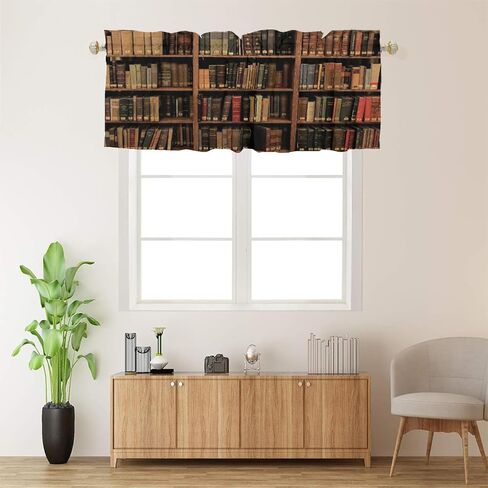 Vintage Bookshelf Valance Curtains for Windows, Retro Bookshelf Library Bookcase Printed Window Treatments for Kitchen Bathroom Bedroom Livingroom 54 x 18 inch, 1 Panel in Saudi Arabia