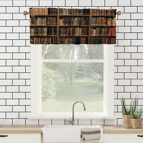 Vintage Bookshelf Valance Curtains for Windows, Retro Bookshelf Library Bookcase Printed Window Treatments for Kitchen Bathroom Bedroom Livingroom 54 x 18 inch, 1 Panel in Saudi Arabia
