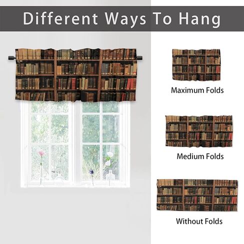 Vintage Bookshelf Valance Curtains for Windows, Retro Bookshelf Library Bookcase Printed Window Treatments for Kitchen Bathroom Bedroom Livingroom 54 x 18 inch, 1 Panel in Saudi Arabia