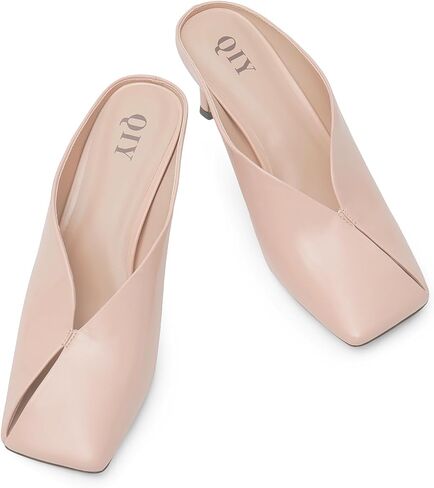 Womens Kitten Heels Square Closed Toe Stiletto Mule Heels Slip on Sandals Comfort Dress Party Pumps in Saudi Arabia