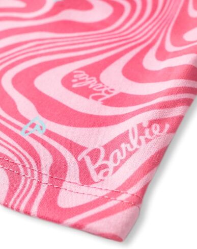 Barbie Girls Pajama Set | Childrens Wavy All Over Print Pink Short Sleeve Long Leg Graphic PJs Bundle with Scrunchie in Saudi Arabia