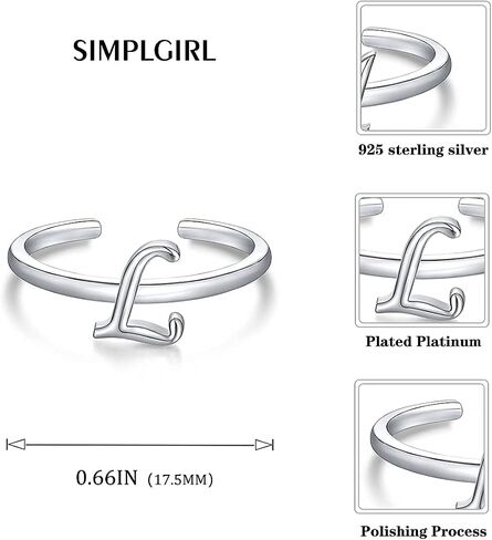 SIMPLGIRL 925 Sterling Silver Initial Ring for Women Adjustable Letter Ring Stackable A-Z Alphabet Rings Finger Rings Gifts in Saudi Arabia