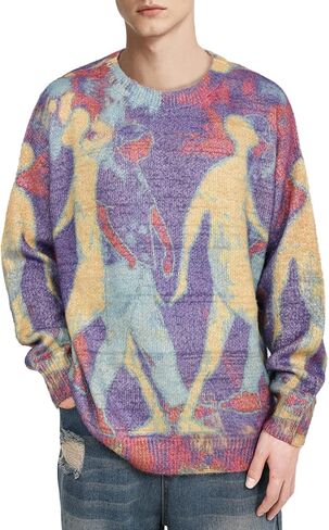 Vamtac Mens and Womens Grassland Cow Vintage Oversize Knitted Sweater Long Sleeve Round Neck Knitted Pullover Jumper in Saudi Arabia