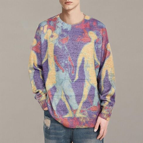 Vamtac Mens and Womens Grassland Cow Vintage Oversize Knitted Sweater Long Sleeve Round Neck Knitted Pullover Jumper in Saudi Arabia