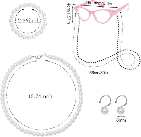 مجموعة أزياء السيدة العجوز مكونة من 9 قطع، نظارات شعر مستعار وإكسسوارات مجوهرات اللؤلؤ وحقيبة يد وأغطية شعر مستعار لحفلات الهالوين التنكرية in Kuwait