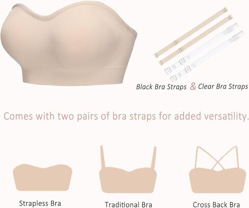 Strapless Bra for Women-Convertible Comfort Bandeau Bra with Non-Slip Silicone,Seamless Wirefree Padded Bralette in Saudi Arabia