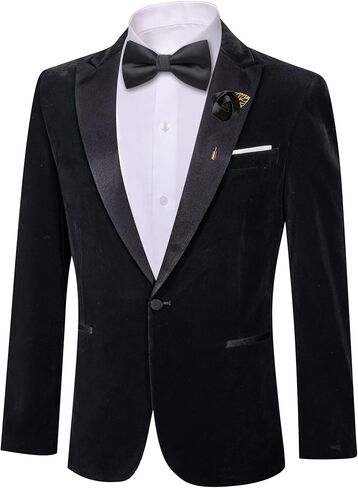 Barry.Wang Velvet Mens Blazer Peaked Lapel Sport Coat Brooch Slim Fit Tuxedo One Button Suit Jacket Wedding Dinner in Kuwait