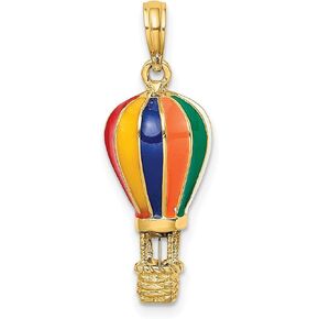 Enamel 3D Hot Air Balloon Charm In Real 14k Yellow Gold 19 mm x 10 mm