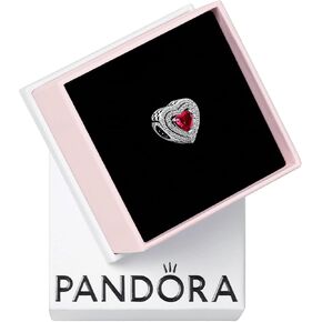 PANDORA Sparkling Red Leveled Heart Charm - Compatible Moments - Stunning Women's Jewelry - Made with Sterling Silver & Man-Made Crystal - With Gift Box