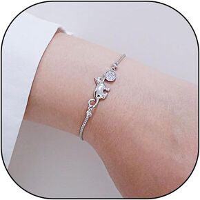 Rrdaily Silver Cat Ball Lariat Bracelet for Women Sparkling Cubic Zirconia Ball Thick Metal Cat Adjustable Slider Hand Chain Minimalist Cat Mom Jewelry Gifts