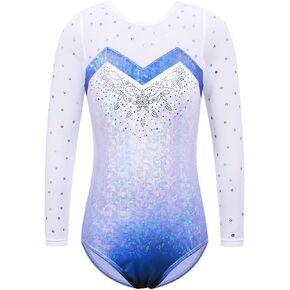 BAOHULU Gymnastics Leotards for Toddler Girls Shiny Lace Spliced Dance Outfit Athletic Apparel B268_LightBlue_12A