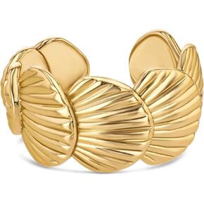 Gold Large Chunky Dainty Shell Open Ring for Women by SNGIA, Summer Beach Handmade Adjustable Seashell Ring, Minimalist Stackable Ocean Themed Wedding Date Birthday Gift, Bold Exaggerated Irregular Wavy Trendy Ribbed Jewelry, Textured Patterned Fashion Ac