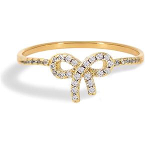 Harry and Henry Bow Knot Ring for Women Gold Bow Ring Dainty Stackable Rings Fashion Bow Jewelry Gift (Gold white, 6)