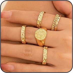 Gold Chunky Rings Stackable Rings for Women Adjustable Gold Rings Chunky Rings Knuckle Rings for Women 14K Gold Plated Rings Set Boho Non Tarnish Rings Jewelry for Women