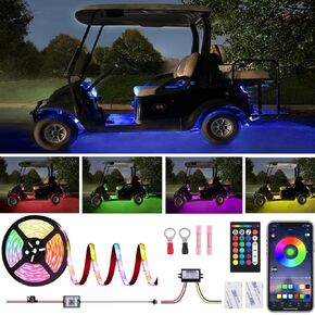 Led Lights for Golf Cart, Multi-Color Underbody Lights Waterproof Neon Accent Lighting Kit for 12V-60V EZGO Yamaha Club Car etc, Sound Active, Music Sync, Voltage Reducer Included, 16.4FT