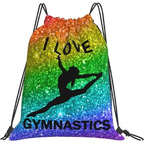 I Love Gymnastics Unisex Drawstring Backpack Bag Sport Gym Swim Travel Sackpack,LightHandstand